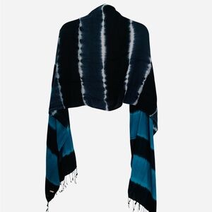 Roots Black & Teal Tie-Dye Shawl Scarf Cotton Blend